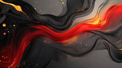 Poster - artistic ink wash new year design with fluid black lines, glowing red accents, and golden highlights