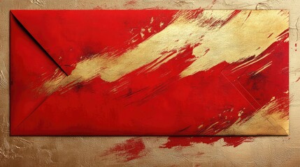Poster - artistic red envelope design with abstract brushstrokes in red and gold, symbolizing joy and abundan