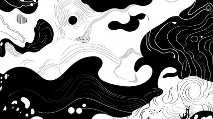 Poster - black and white abstract composition with traditional chinese motifs, blending modern minimalism and