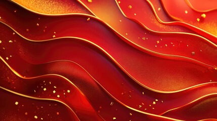 Poster - bold 3d abstract chinese new year design with vibrant red curves and golden glowing edges for a fest