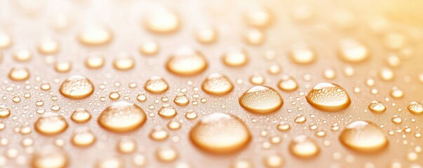 Poster - Droplets abstract background idea. Close-up of glistening water droplets on a smooth surface, capturing freshness and purity.