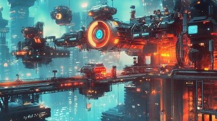 Poster - Advanced Technology in Futuristic Industrial Facility with Robots