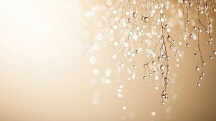 Poster - Droplets abstract background idea. Delicate branches adorned with sparkling lights against a soft golden background.