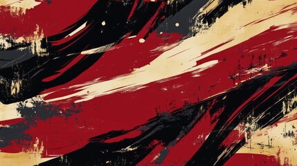 Poster - bold abstract brushstroke patterns in red and black, with golden accents, reflecting chinese cultura