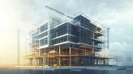 Poster - Modern Urban Building Under Construction in 3D Visualization