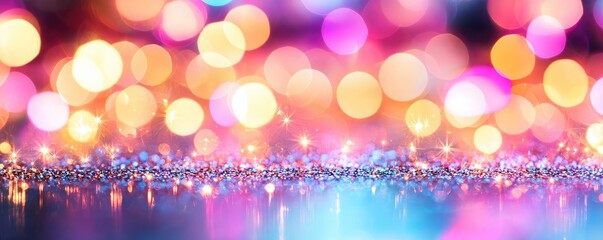 Poster - Sparkle abstract background concept. Colorful bokeh background showcasing vibrant lights with a dreamy, festive atmosphere.