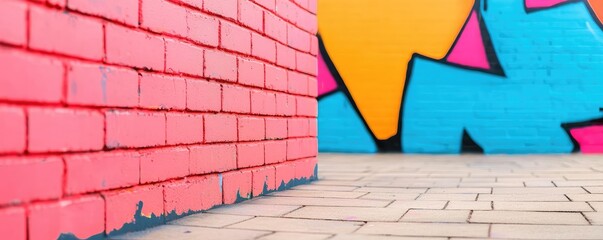 Poster - Graffiti abstract background concept. Vibrant urban graffiti on colorful brick wall creating a dynamic street art scene.