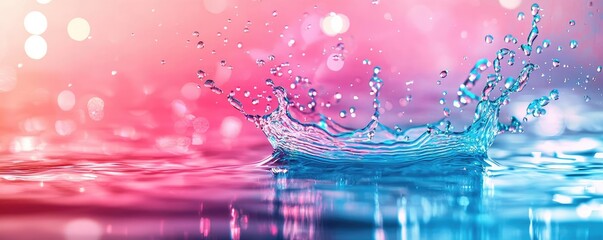 Poster - Droplets abstract background idea. A vibrant splash of water creating ripples in a colorful, shimmering environment.