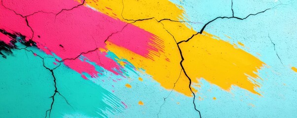 Aufkleber - Graffiti abstract background concept. Vibrant abstract paint strokes on cracked wall background in bright colors.