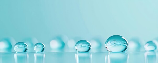 Poster - Droplets abstract background idea. Close-up of water droplets on a surface with a soft turquoise background.