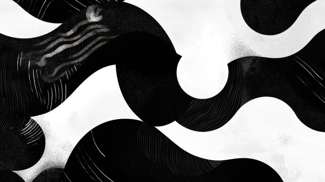 Bold black and white abstract design for Chinese New Year, with strong shapes symbolizing strength and luck.