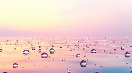 Poster - Droplets abstract background idea. Beautiful water droplets reflecting soft colors in a serene natural setting.