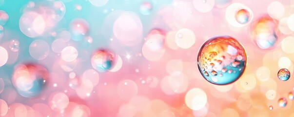Aufkleber - Droplets abstract background idea. Colorful droplets create a dreamy bokeh effect on a soft pastel background.