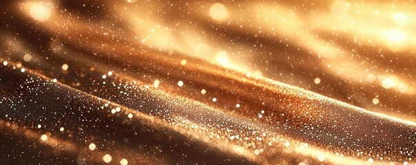 Poster - Sparkle abstract background concept. Glowing gold waves with shimmering particles create a captivating visual effect.