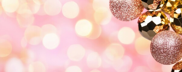 Poster - Sparkle abstract background concept. Beautiful holiday decorations with sparkling ornaments and soft bokeh background.