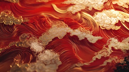 Wall Mural - Bold red and gold waves with subtle glowing effects, representing the festive energy of the Chinese New Year.