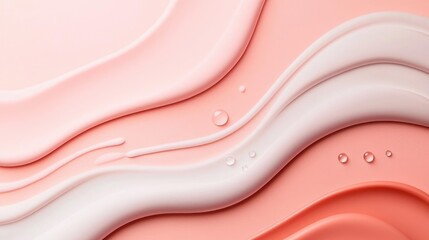 Poster - Droplets abstract background idea. Elegant abstract waves in soft pink hues with water droplets creating a serene texture.