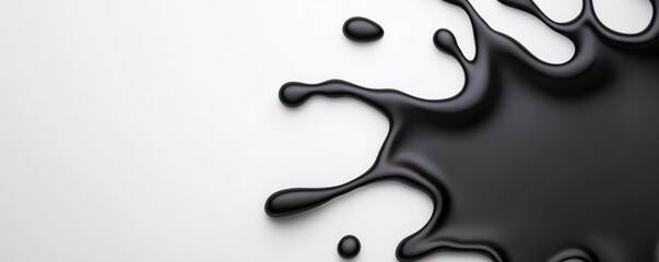 Poster - Droplets abstract background idea. Abstract black paint splash on a white surface for artistic or design use.