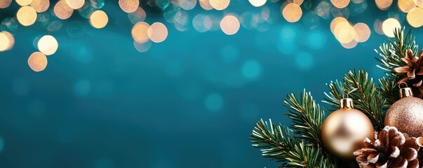 Poster - Sparkle abstract background concept. Festive decorations with pine cones and baubles create a joyful holiday atmosphere.