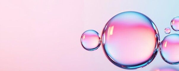 Poster - Droplets abstract background idea. Colorful bubbles floating in a dreamy pastel background, highlighting beauty and wonder.