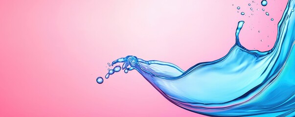 Poster - Droplets abstract background idea. Vibrant splash of blue water against a pink background, perfect for refreshing visuals.