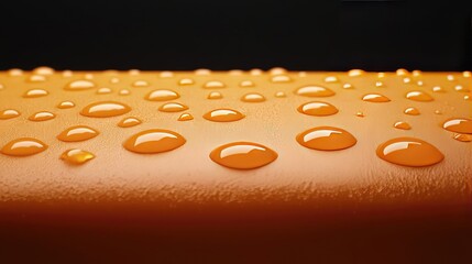 Poster - Droplets abstract background idea. Close-up of fresh orange surface with droplets, showcasing texture and vibrant color.