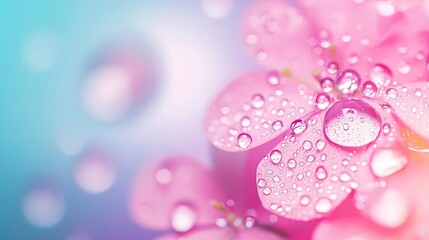 Poster - Droplets abstract background idea. Close-up of pink flower petals with water droplets, creating a serene and refreshing ambiance.