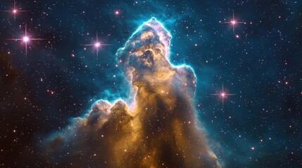 Poster - Cosmic abstract background idea. Stunning cosmic nebula showcasing vibrant colors and celestial formations in space.