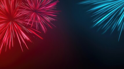 Poster - Fireworks abstract background idea. Vibrant fireworks illuminating the night sky in red and blue bursts of color.