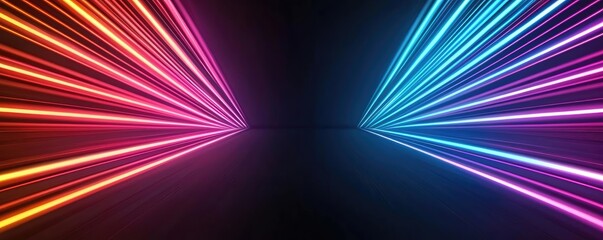 Poster - Fireworks abstract background idea. Vibrant neon light beams converging in a captivating digital landscape.