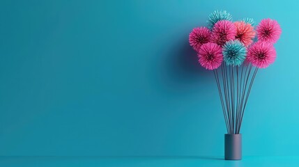 Poster - Fireworks abstract background idea. Colorful flowers in a vase against a vibrant turquoise background.
