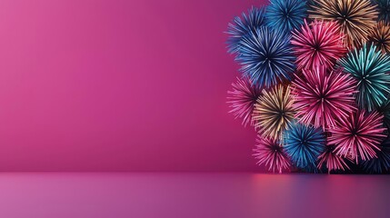 Poster - Fireworks abstract background idea. Colorful paper decorations against a pink backdrop for vibrant celebrations.