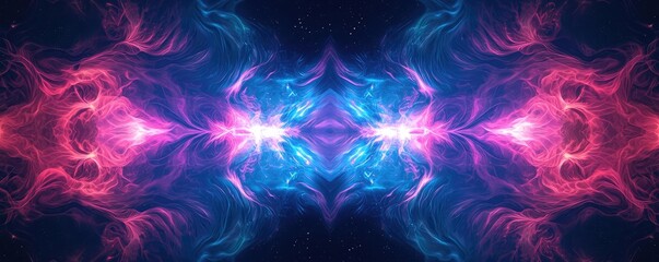 Poster - Cosmic abstract background idea. Abstract cosmic background with vibrant pink and blue glowing patterns and nebula-like shapes.