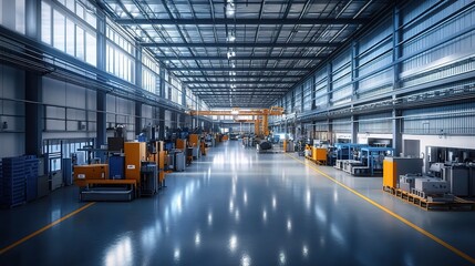 Poster - large factory workshop space with expansive industrial buildings