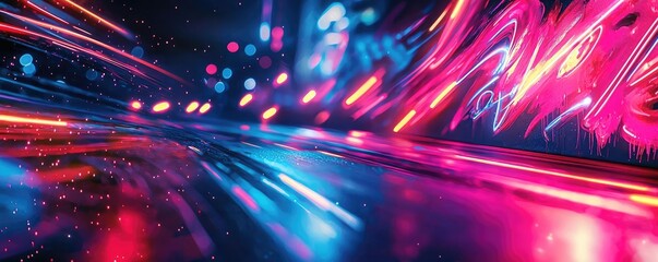 Poster - Graffiti abstract background concept. Vibrant neon lights create a dynamic abstract motion effect.