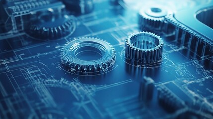 Poster - Detailed Mechanical Blueprint with Gears and Technical Drawings