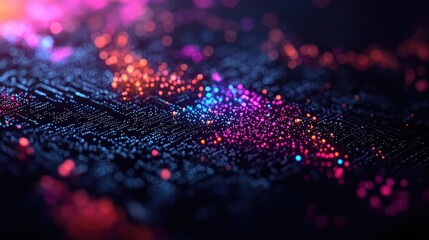 Aufkleber - Cosmic abstract background idea. Abstract close-up view of colorful digital particles on a dark background.