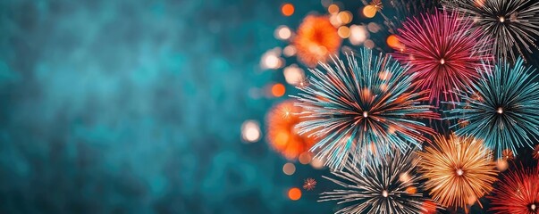 Poster - Fireworks abstract background idea. Colorful fireworks illuminate the night sky with vibrant bursts of color and light.