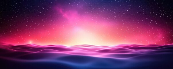 Poster - Cosmic abstract background idea. A stunning sunset with vibrant colors over tranquil waves in a cosmic sea.
