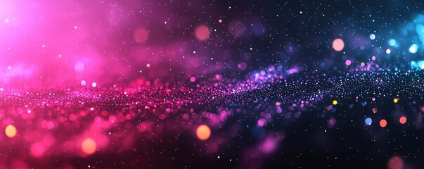 Poster - Cosmic abstract background idea. Vibrant abstract background with colorful bokeh and shimmering particles.