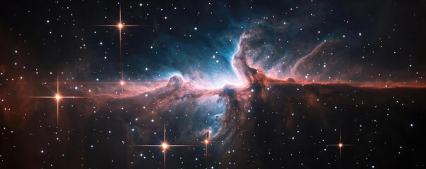 Aufkleber - Cosmic abstract background idea. Stunning view of a colorful nebula filled with bright stars in deep space.