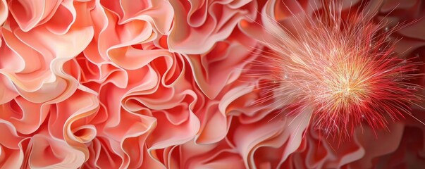 Poster - Fireworks abstract background idea. A vibrant, abstract floral pattern featuring soft ruffles and bursts of color.