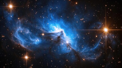 Poster - Cosmic abstract background idea. A stunning nebula in deep space, showcasing vibrant blue and sparkling stars.