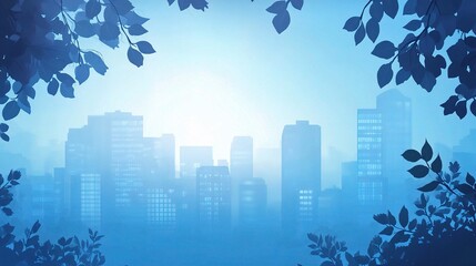 Poster - Serene Blue Urban Landscape with Soft Background and Silhouetted Buildings
