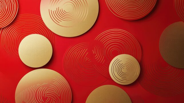 Contemporary take on Chinese New Year with circular patterns, red gradients, and golden accents.