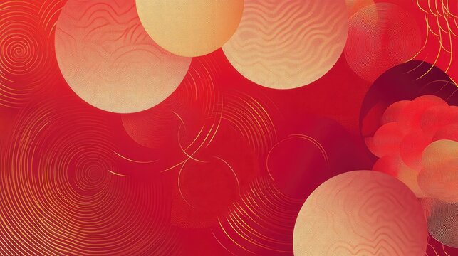 Contemporary take on Chinese New Year with circular patterns, red gradients, and golden accents.