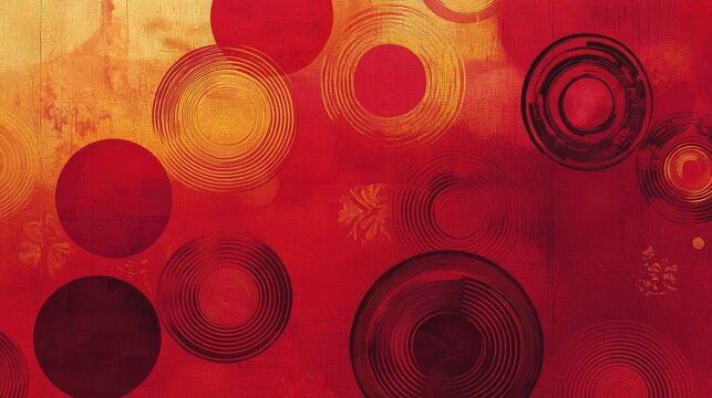 Contemporary take on Chinese New Year with circular patterns, red gradients, and golden accents.