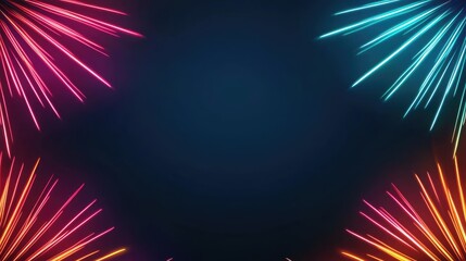 Aufkleber - Fireworks abstract background idea. Vibrant neon light bursts create a festive atmosphere against a dark background.