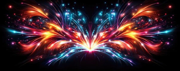 Aufkleber - Fireworks abstract background idea. Vibrant digital art featuring colorful light bursts against a dark background.