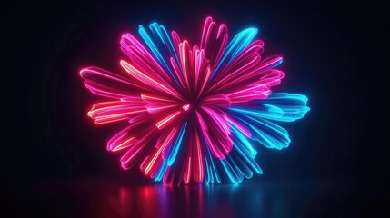 Aufkleber - Fireworks abstract background idea. Vibrant neon abstract flower shape with blue and pink glowing lines on a dark background.